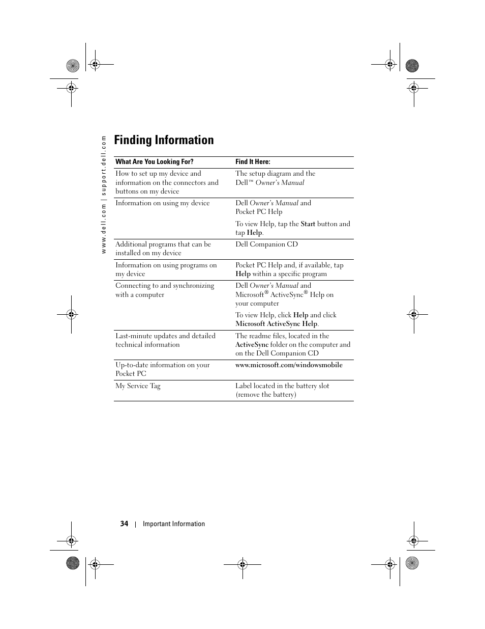 Finding information | Dell AXIM X30 User Manual | Page 34 / 168