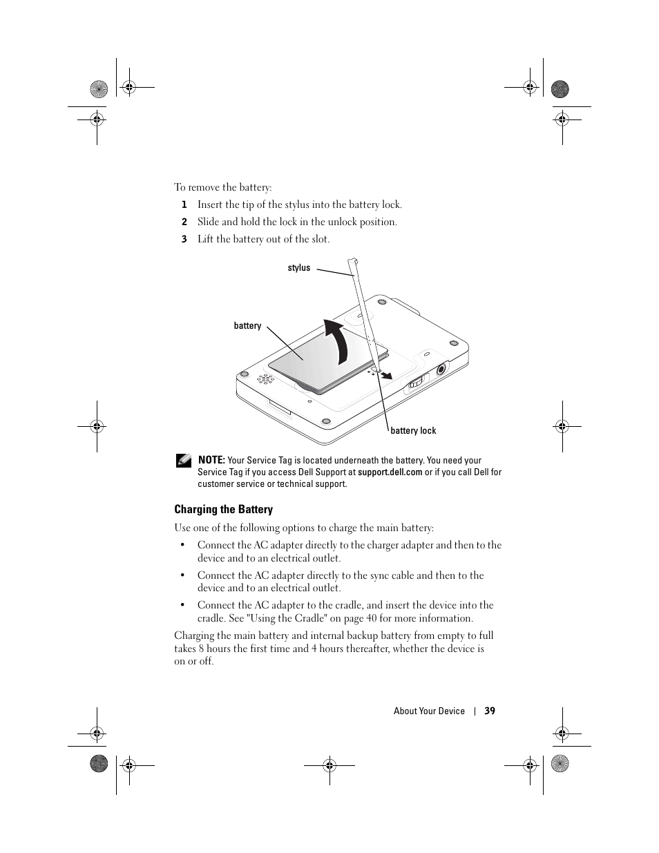 Charging the battery | Dell AXIM X30 User Manual | Page 39 / 168