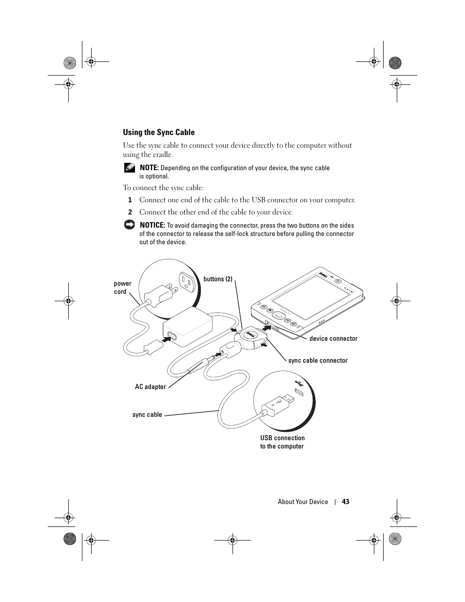 Using the sync cable | Dell AXIM X30 User Manual | Page 43 / 168