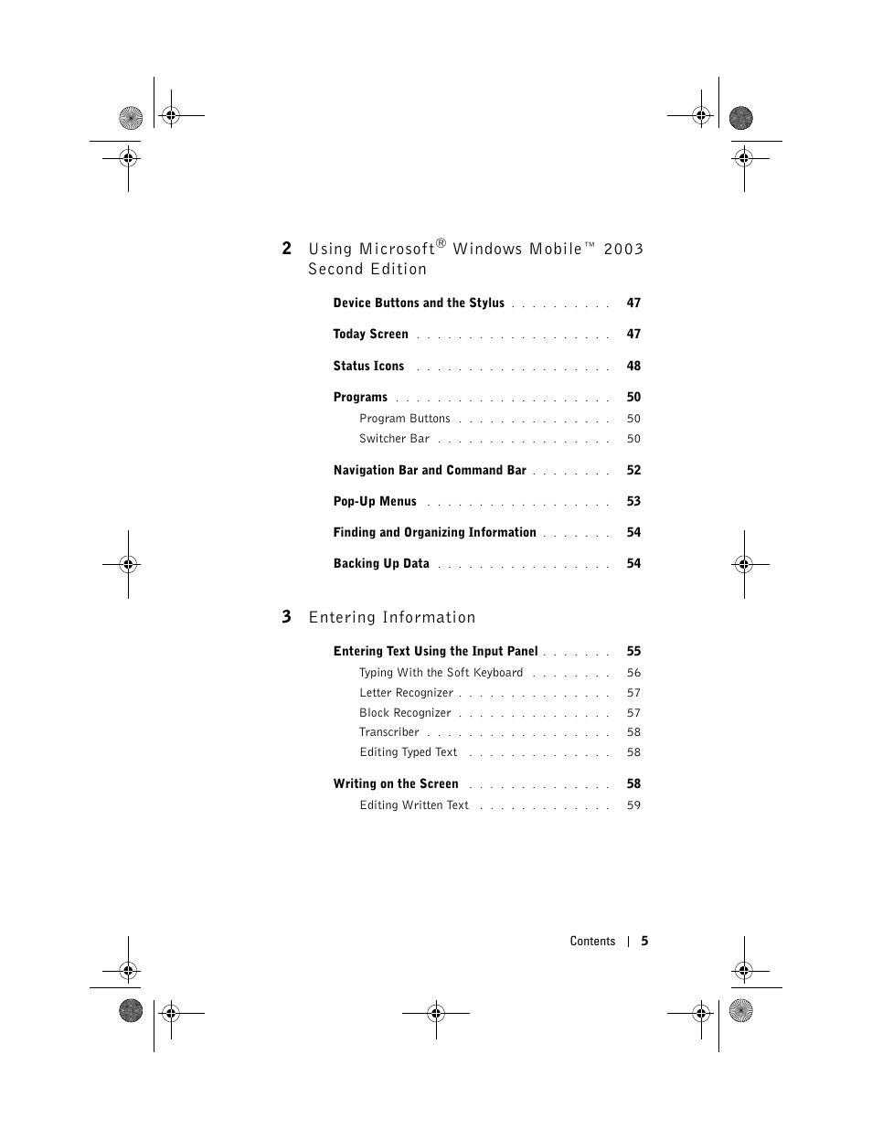 3 entering information, 2 using microsoft, Windows mobile™ 2003 second edition | Dell AXIM X30 User Manual | Page 5 / 168