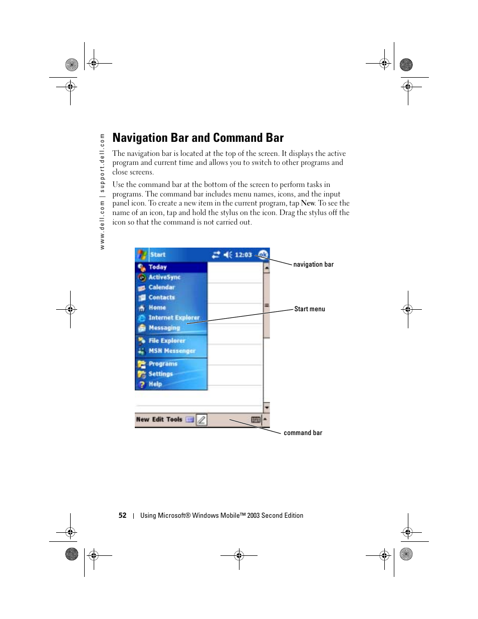 Navigation bar and command bar | Dell AXIM X30 User Manual | Page 52 / 168