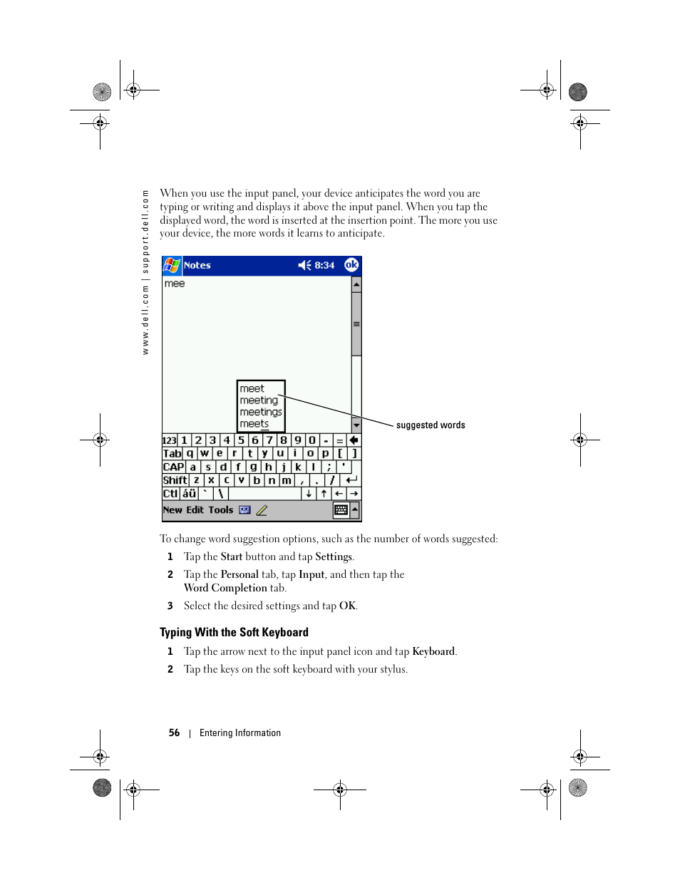 Typing with the soft keyboard | Dell AXIM X30 User Manual | Page 56 / 168