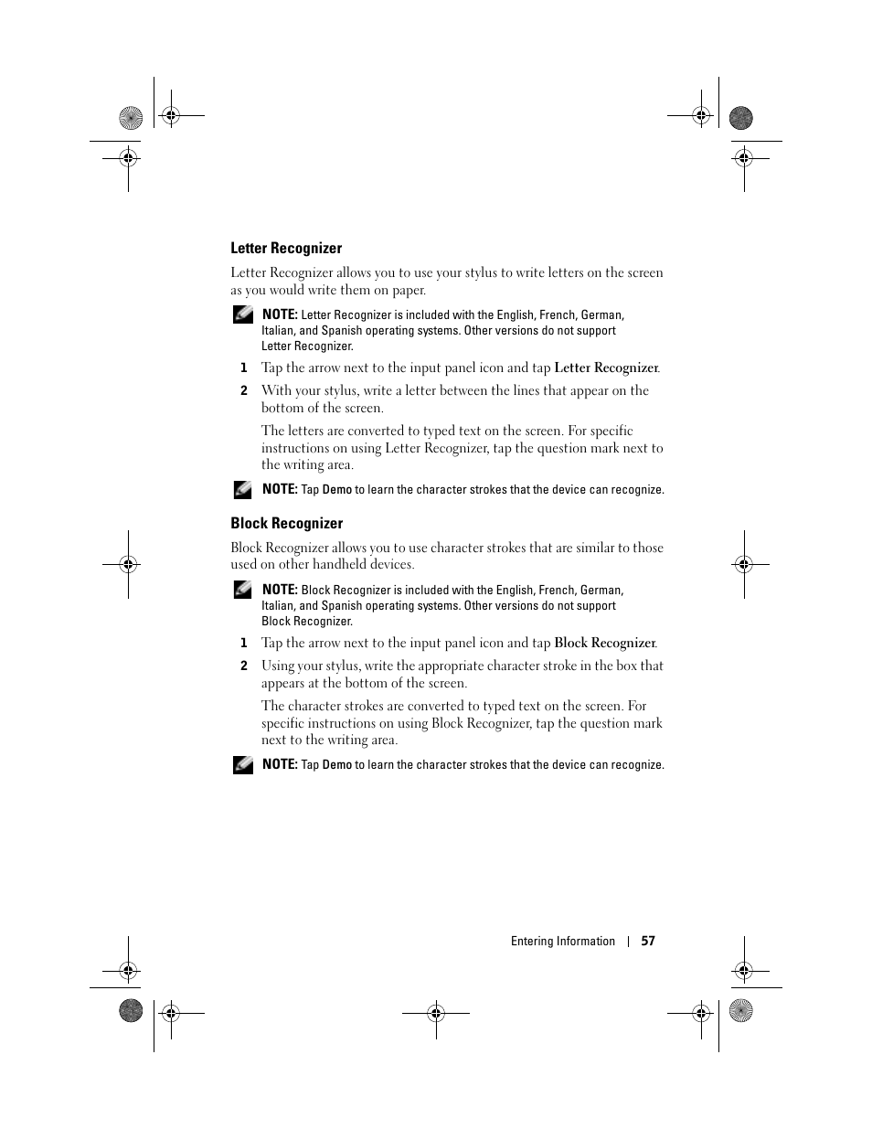 Letter recognizer, Block recognizer | Dell AXIM X30 User Manual | Page 57 / 168