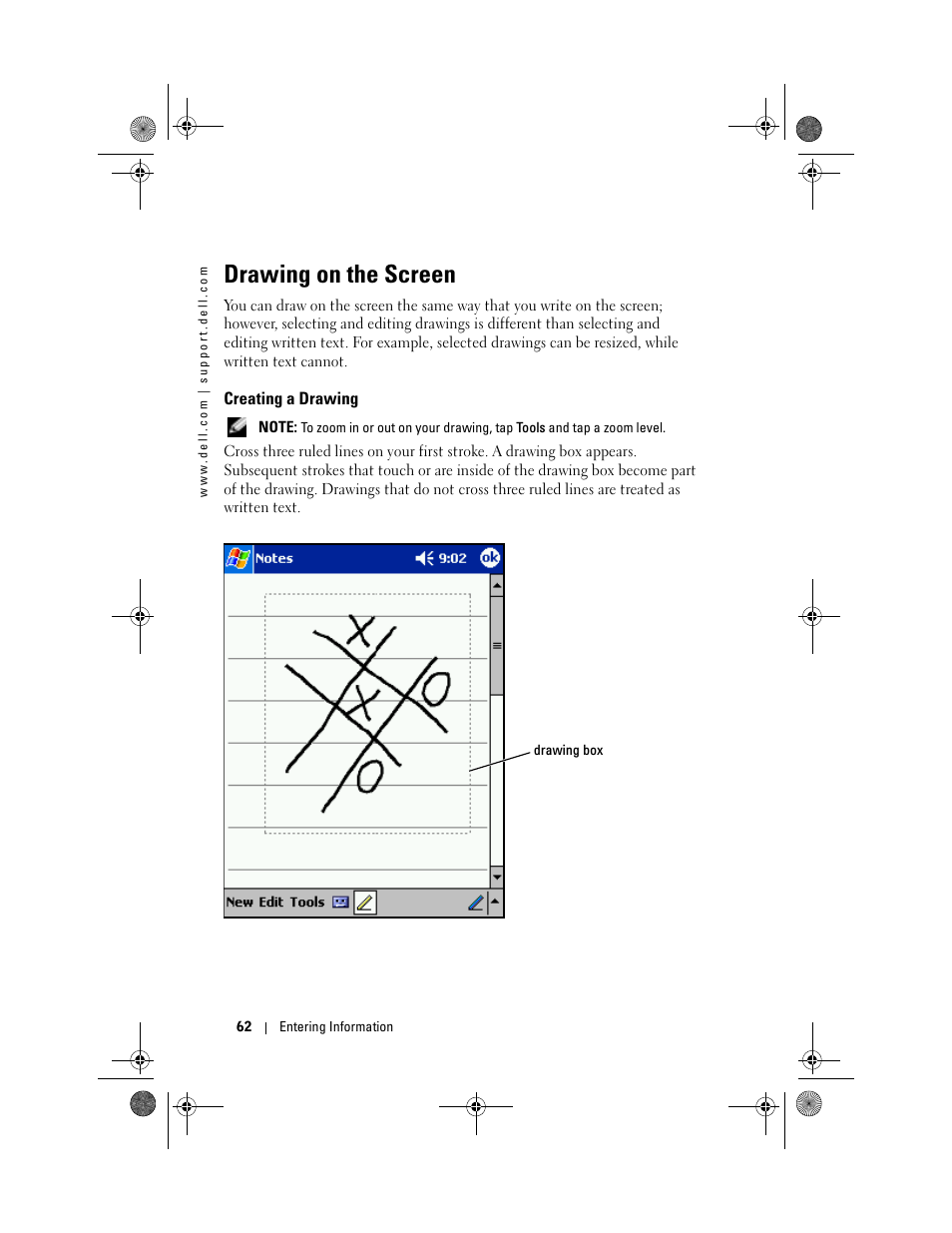 Drawing on the screen, Creating a drawing | Dell AXIM X30 User Manual | Page 62 / 168