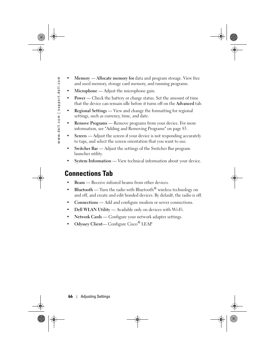 Connections tab | Dell AXIM X30 User Manual | Page 66 / 168