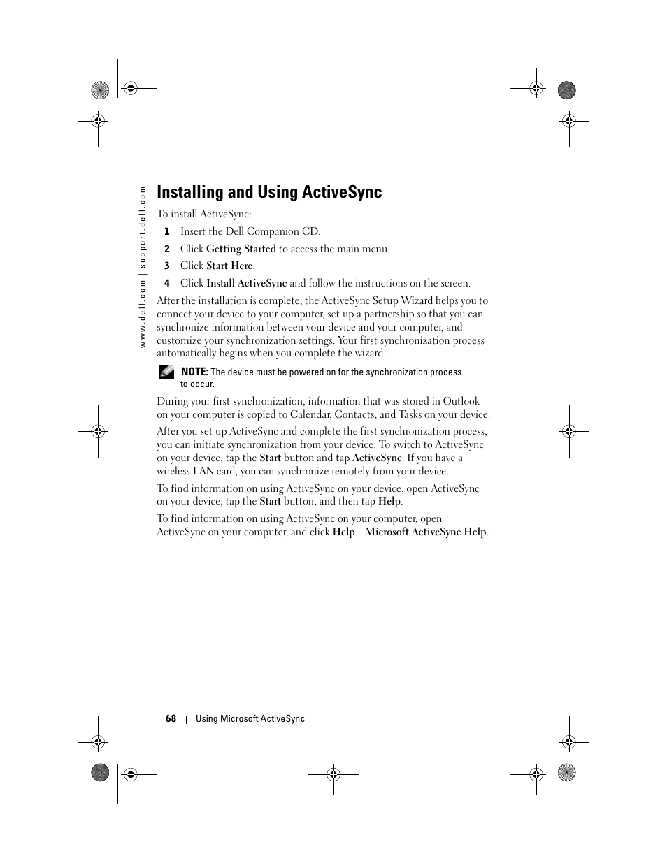 Installing and using activesync | Dell AXIM X30 User Manual | Page 68 / 168