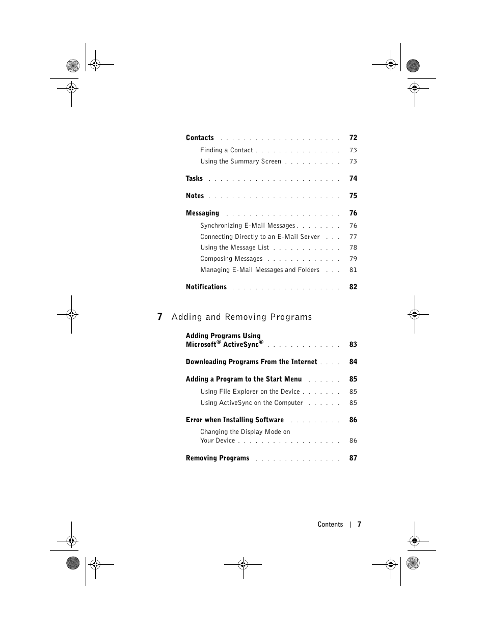 7 adding and removing programs | Dell AXIM X30 User Manual | Page 7 / 168