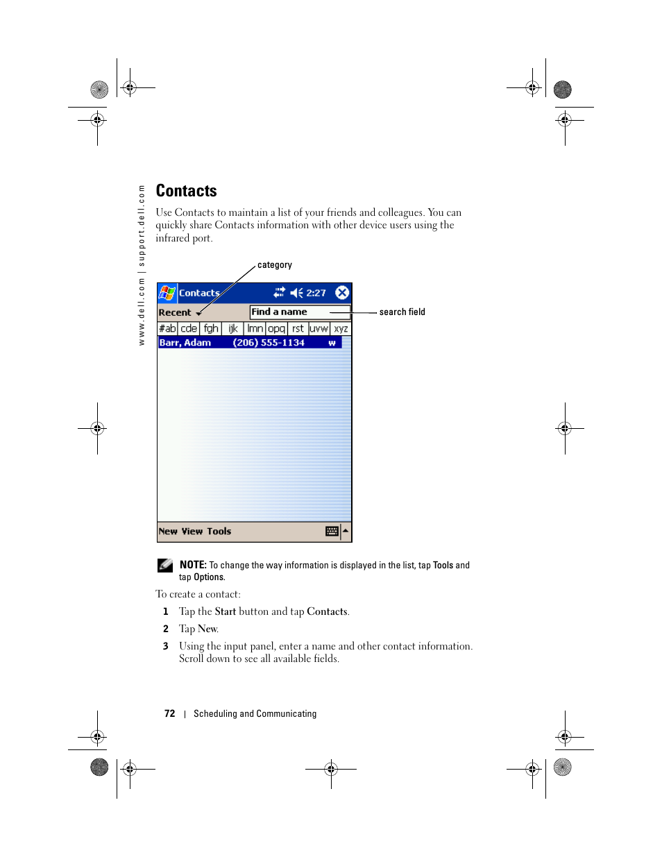 Contacts | Dell AXIM X30 User Manual | Page 72 / 168