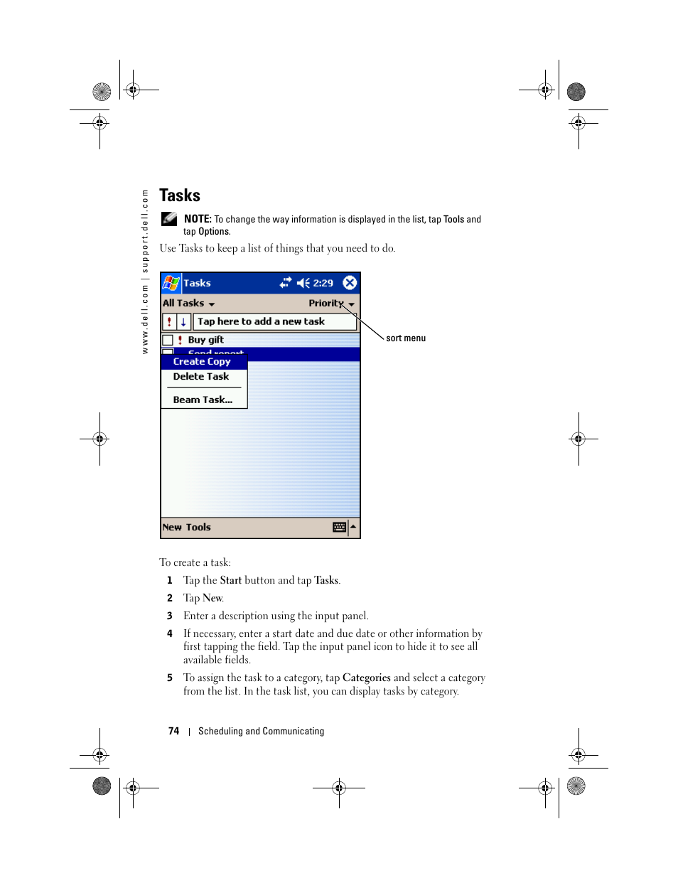 Tasks | Dell AXIM X30 User Manual | Page 74 / 168