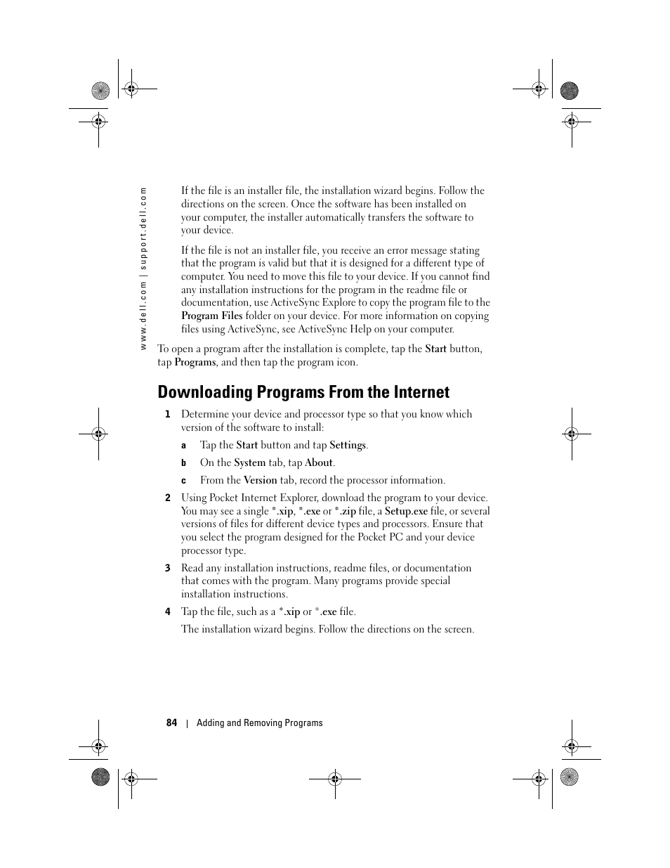 Downloading programs from the internet | Dell AXIM X30 User Manual | Page 84 / 168