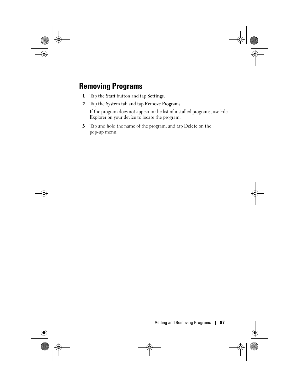 Removing programs | Dell AXIM X30 User Manual | Page 87 / 168