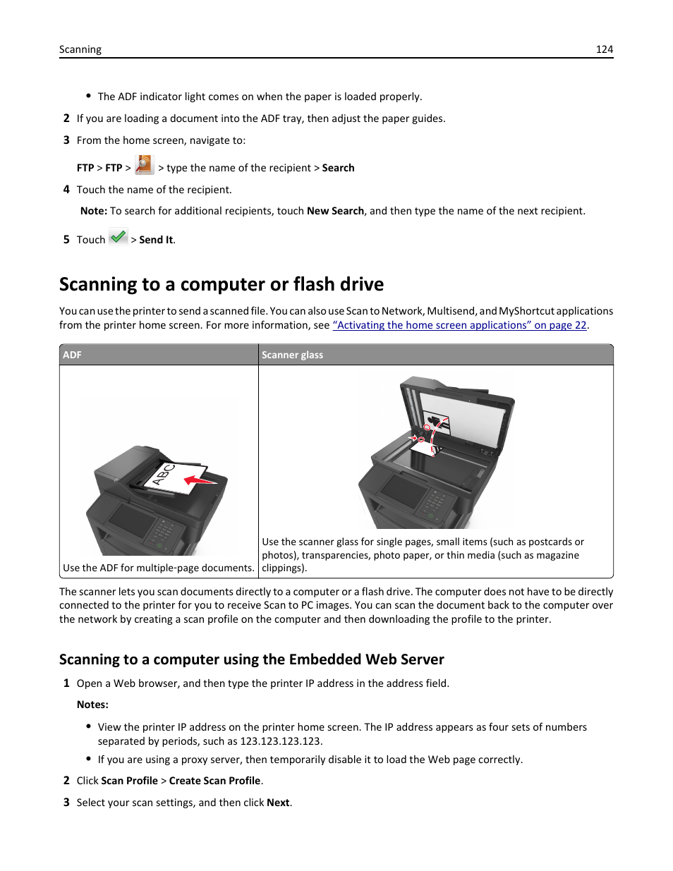 Scanning to a computer or flash drive | Dell B3465dn Mono Laser Multifunction Printer User Manual | Page 124 / 315