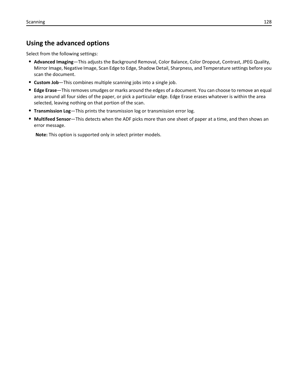 Using the advanced options | Dell B3465dn Mono Laser Multifunction Printer User Manual | Page 128 / 315