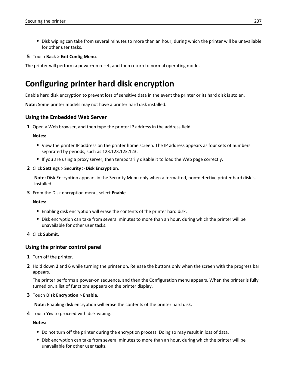 Configuring printer hard disk encryption | Dell B3465dn Mono Laser Multifunction Printer User Manual | Page 207 / 315