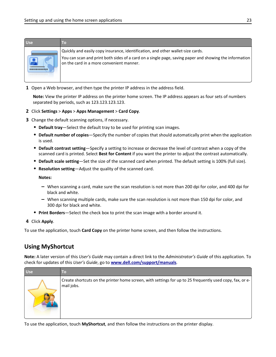 Using myshortcut | Dell B3465dn Mono Laser Multifunction Printer User Manual | Page 23 / 315