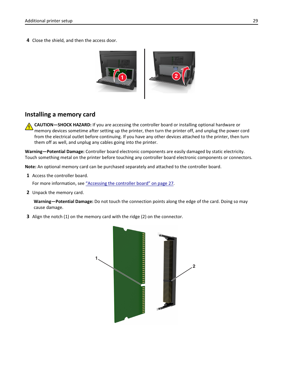 Installing a memory card | Dell B3465dn Mono Laser Multifunction Printer User Manual | Page 29 / 315