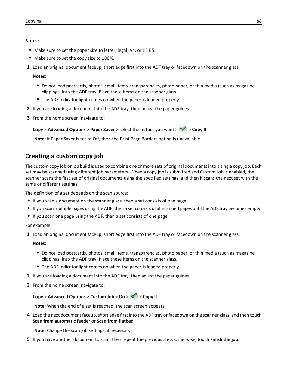 Creating a custom copy job | Dell B3465dn Mono Laser Multifunction Printer User Manual | Page 88 / 315