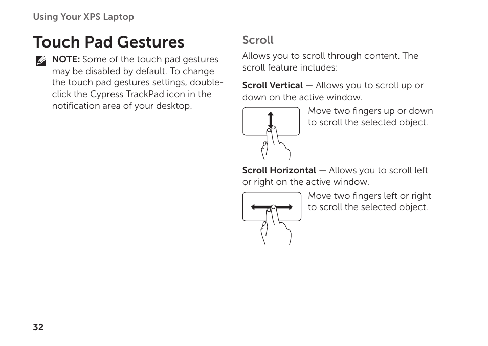 Touch pad gestures | Dell XPS 15Z (L511Z, Mid 2011) User Manual | Page 34 / 94