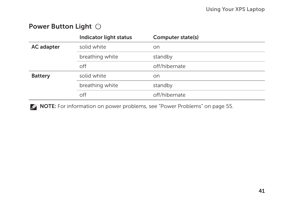 Power button light | Dell XPS 15Z (L511Z, Mid 2011) User Manual | Page 43 / 94