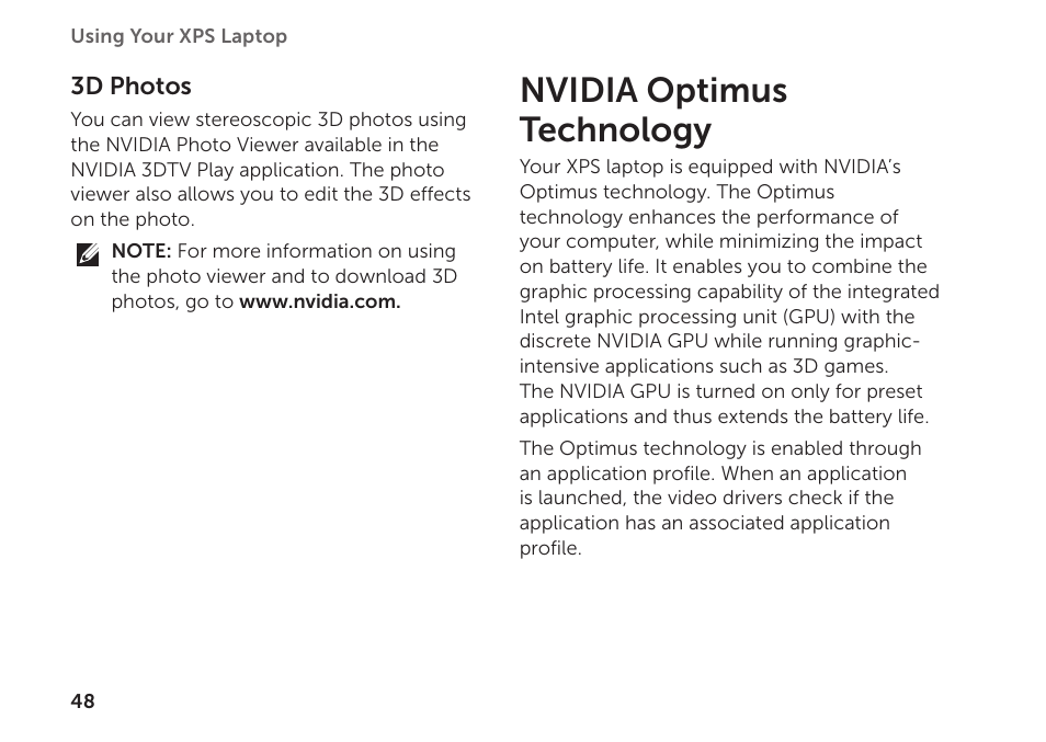 Nvidia optimus technology | Dell XPS 15Z (L511Z, Mid 2011) User Manual | Page 50 / 94