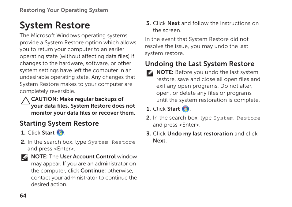 System restore | Dell XPS 15Z (L511Z, Mid 2011) User Manual | Page 66 / 94