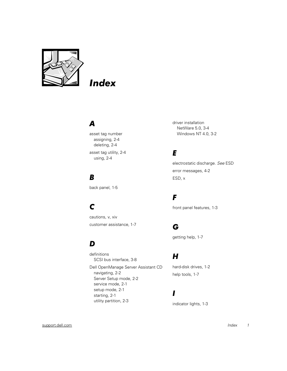 Index | Dell PowerEdge 1400SC User Manual | Page 113 / 116