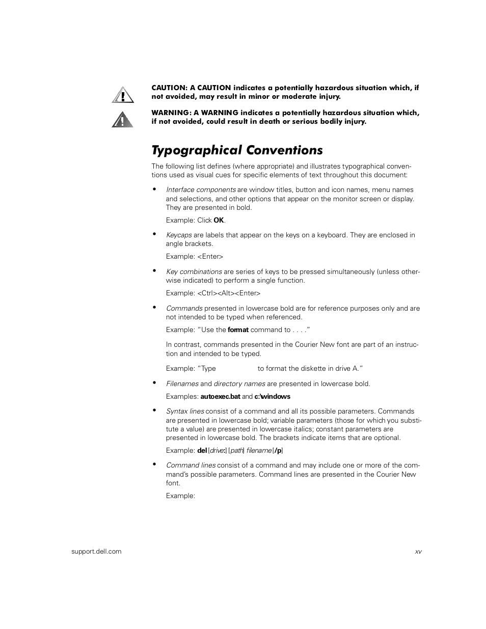 Typographical conventions | Dell PowerEdge 1400SC User Manual | Page 13 / 116