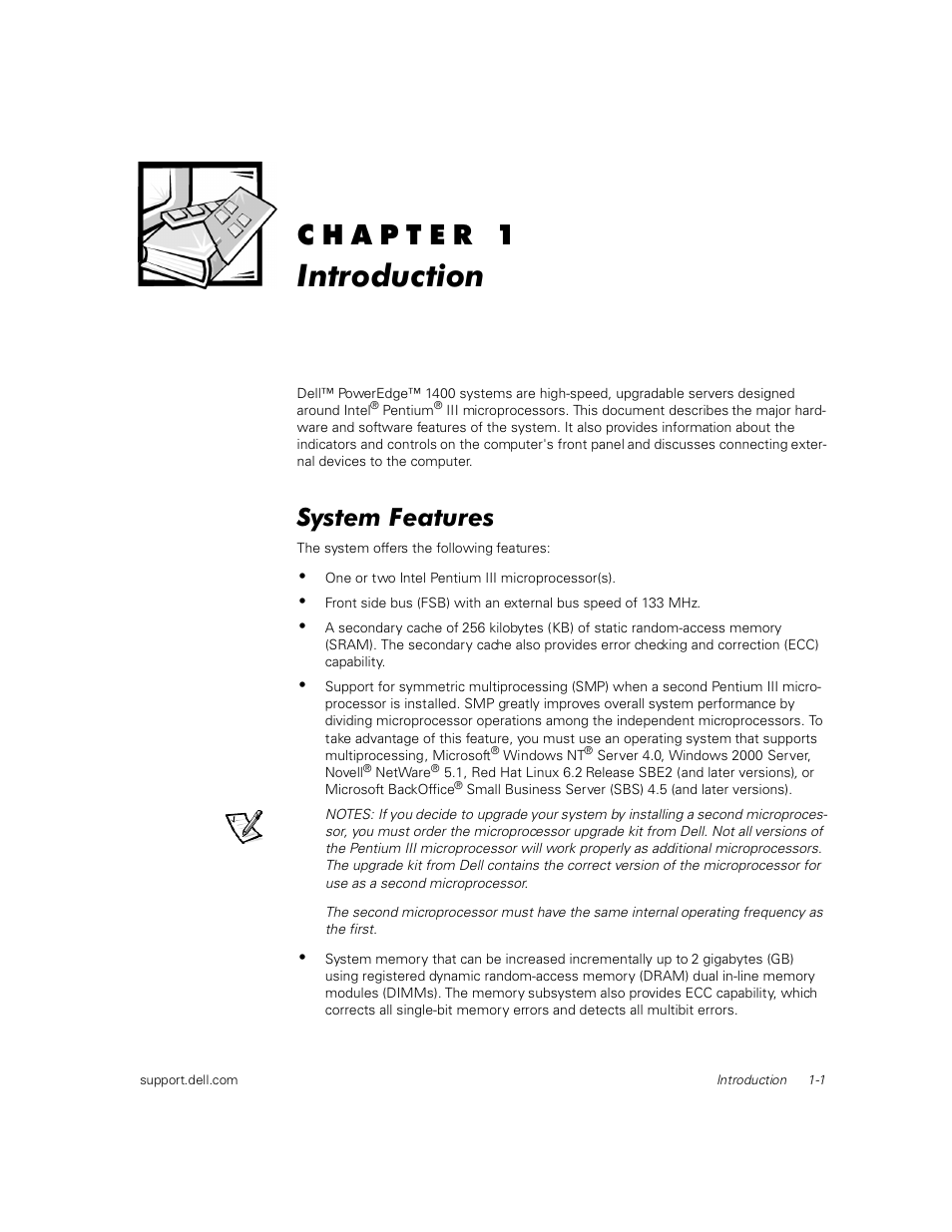 Introduction, System features | Dell PowerEdge 1400SC User Manual | Page 21 / 116