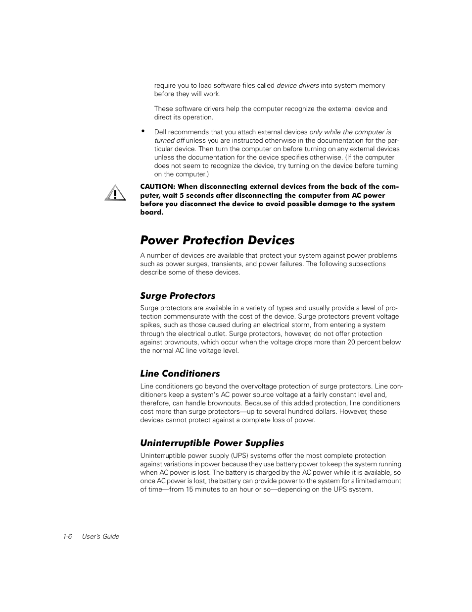 Power protection devices, Surge protectors, Line conditioners | Uninterruptible power supplies | Dell PowerEdge 1400SC User Manual | Page 26 / 116