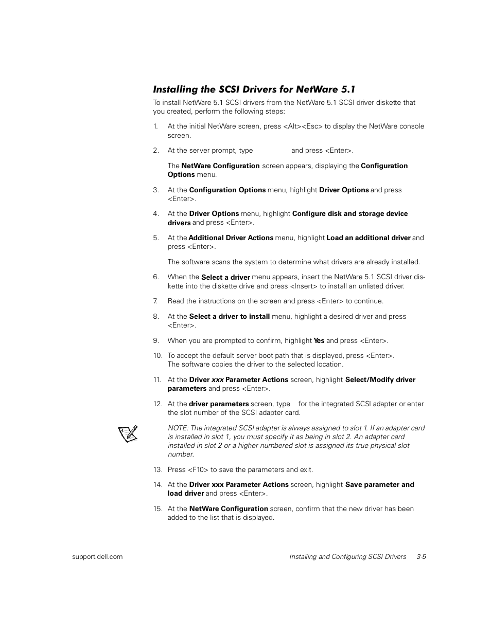 Installing the scsi drivers for netware 5.1 | Dell PowerEdge 1400SC User Manual | Page 39 / 116