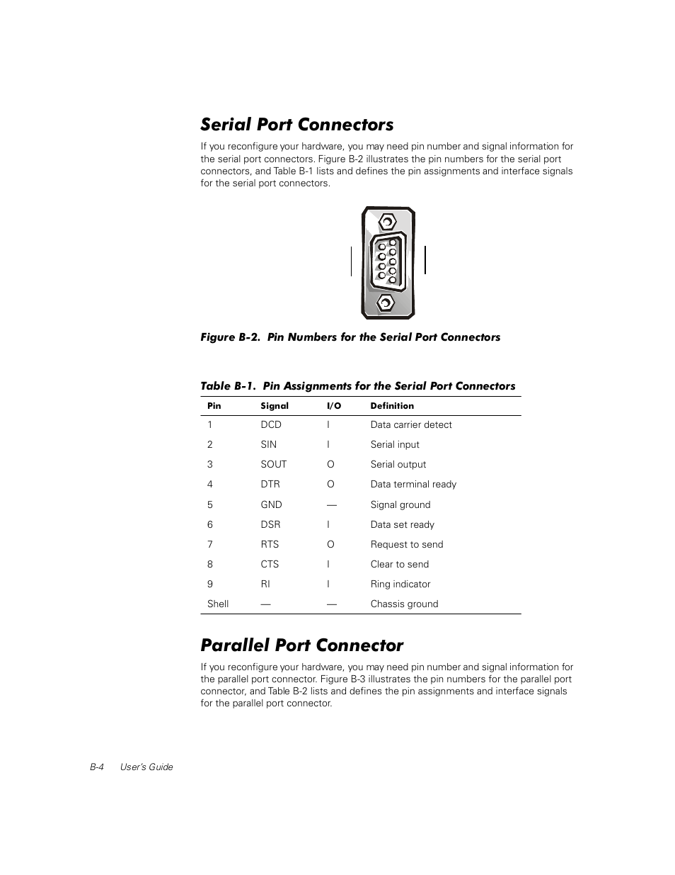 Serial port connectors, Parallel port connector | Dell PowerEdge 1400SC User Manual | Page 70 / 116