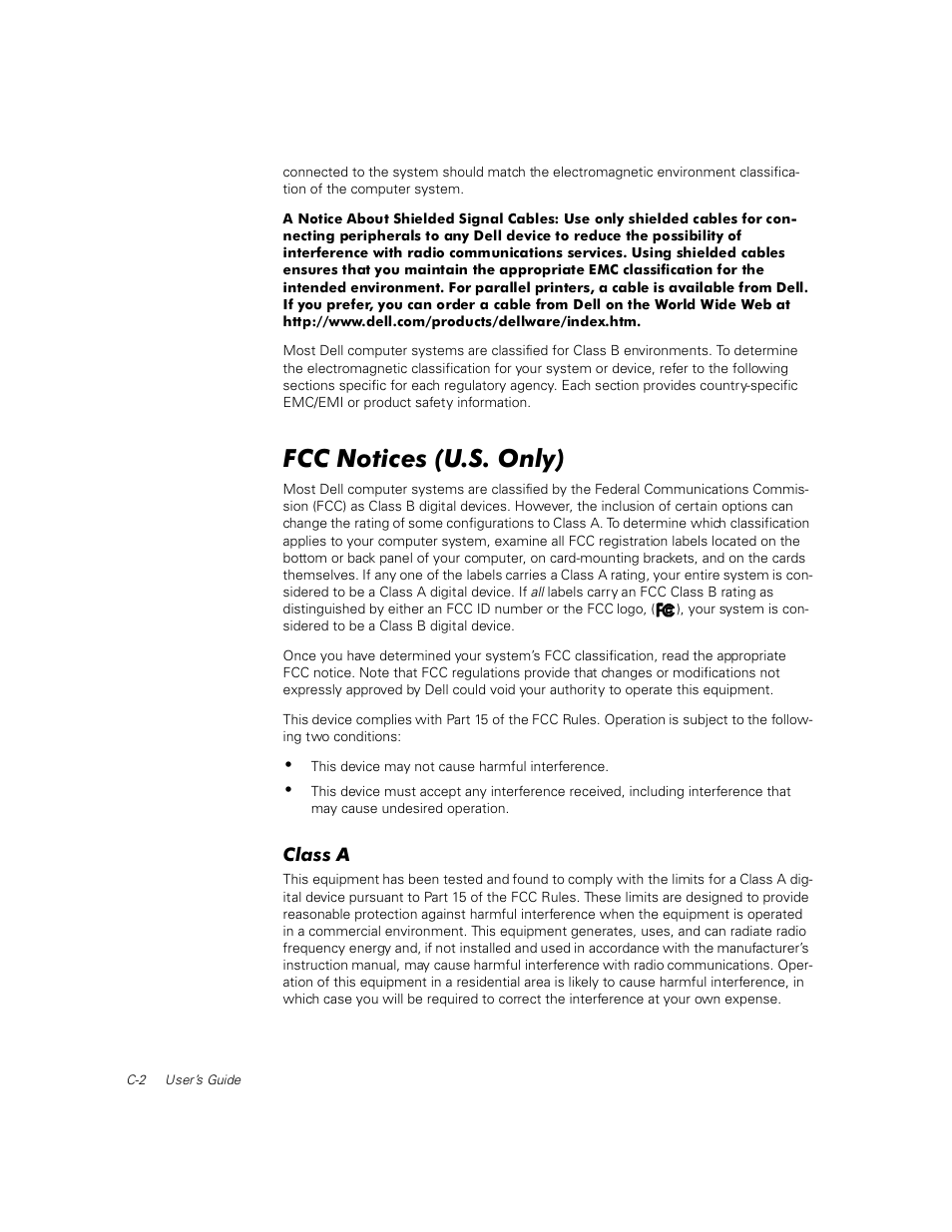 Fcc notices (u.s. only), Class a | Dell PowerEdge 1400SC User Manual | Page 78 / 116