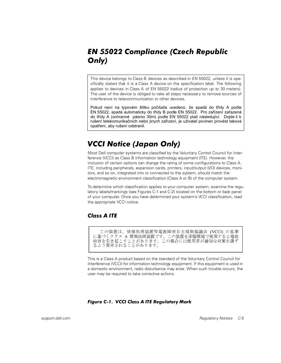 En 55022 compliance (czech republic only), Vcci notice (japan only), Class a ite | Vcci-a | Dell PowerEdge 1400SC User Manual | Page 81 / 116