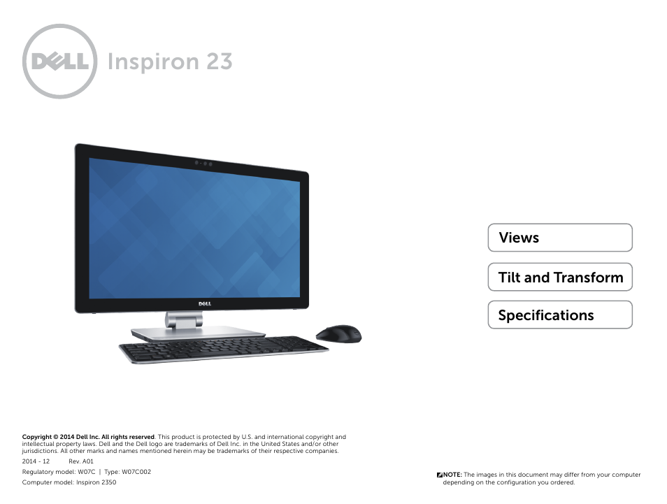 Dell Inspiron 23 (2350, Mid 2013) User Manual | 20 pages