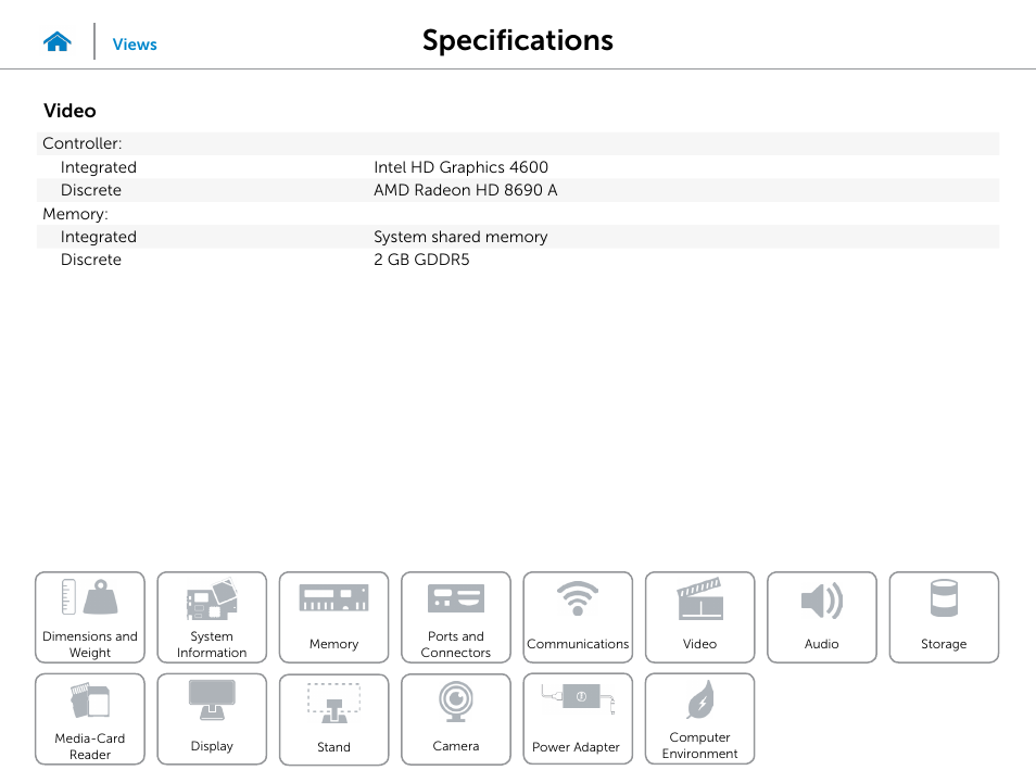 Video, Specifications | Dell Inspiron 23 (2350, Mid 2013) User Manual | Page 12 / 20