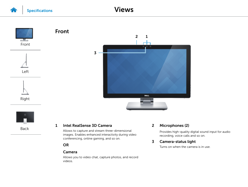 Views, Front | Dell Inspiron 23 (2350, Mid 2013) User Manual | Page 2 / 20