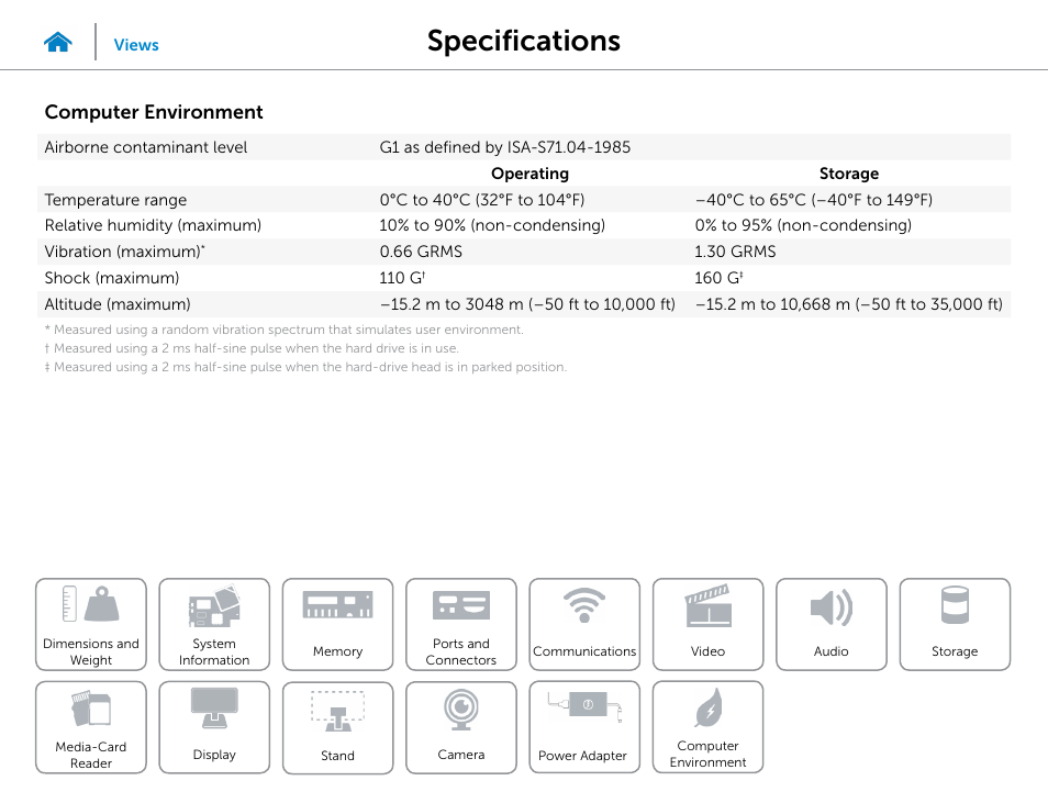 Computer, Environment, Specifications | Computer environment | Dell Inspiron 23 (2350, Mid 2013) User Manual | Page 20 / 20