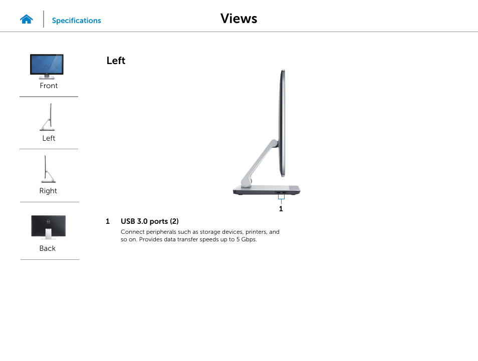 Left, Views | Dell Inspiron 23 (2350, Mid 2013) User Manual | Page 3 / 20