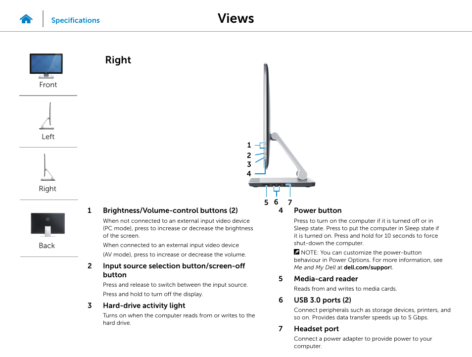 Right, Views | Dell Inspiron 23 (2350, Mid 2013) User Manual | Page 4 / 20