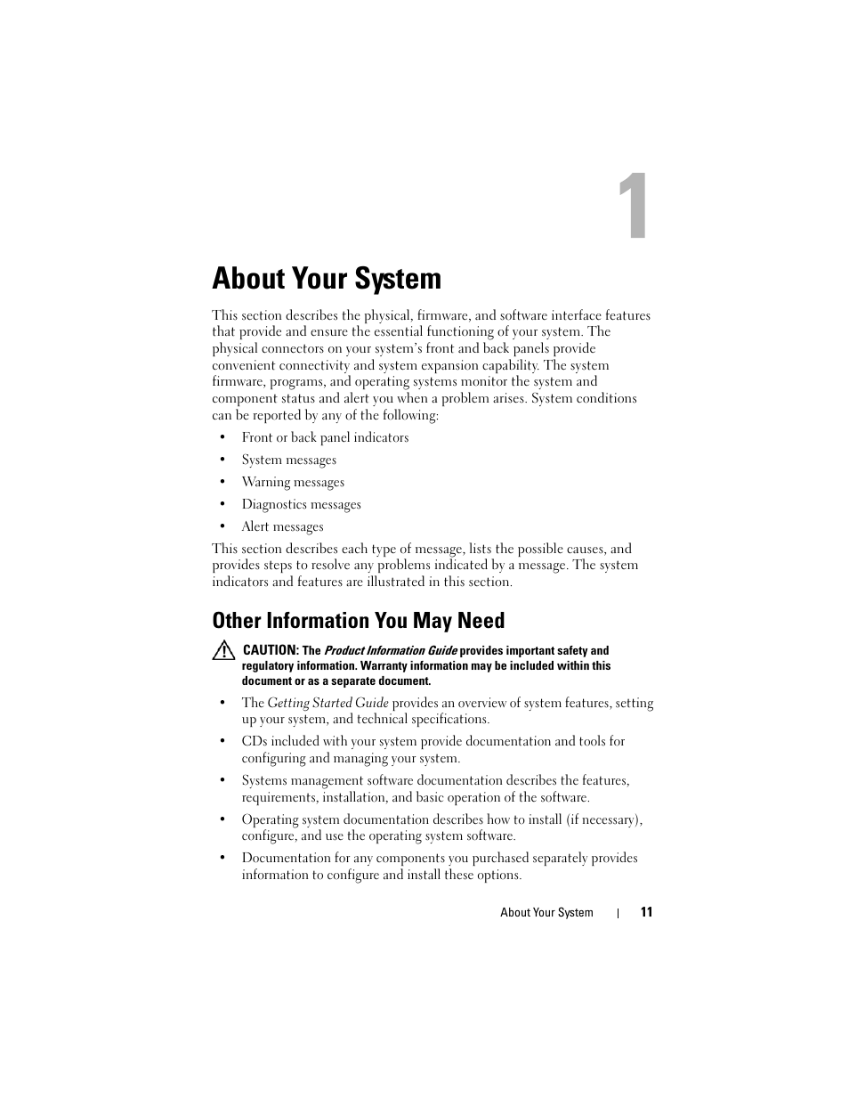 About your system, Other information you may need | Dell PowerEdge T605 User Manual | Page 11 / 230