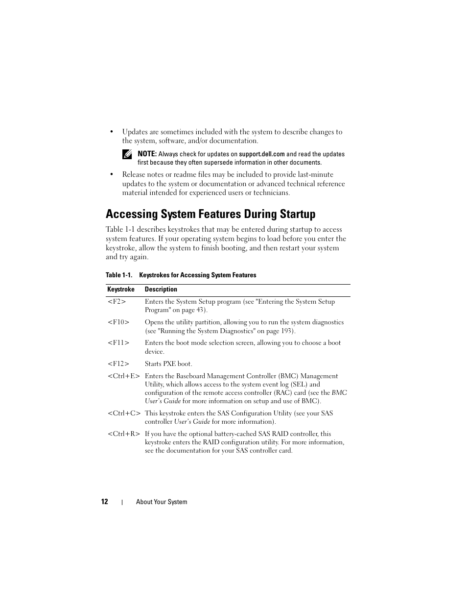 Accessing system features during startup | Dell PowerEdge T605 User Manual | Page 12 / 230