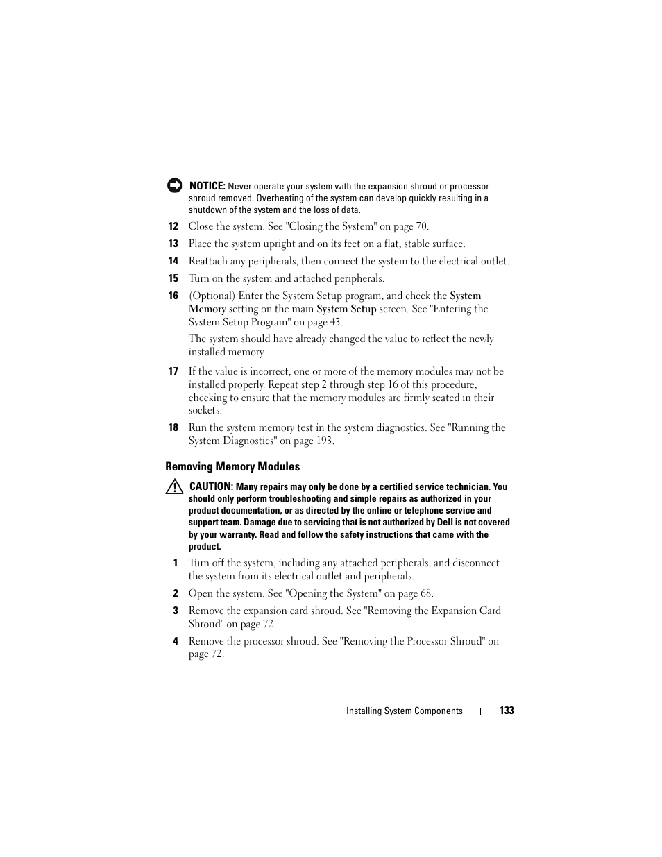 Removing memory modules | Dell PowerEdge T605 User Manual | Page 133 / 230