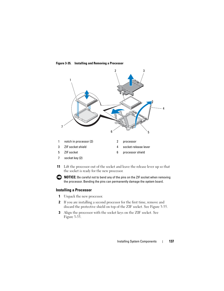 Installing a processor | Dell PowerEdge T605 User Manual | Page 137 / 230