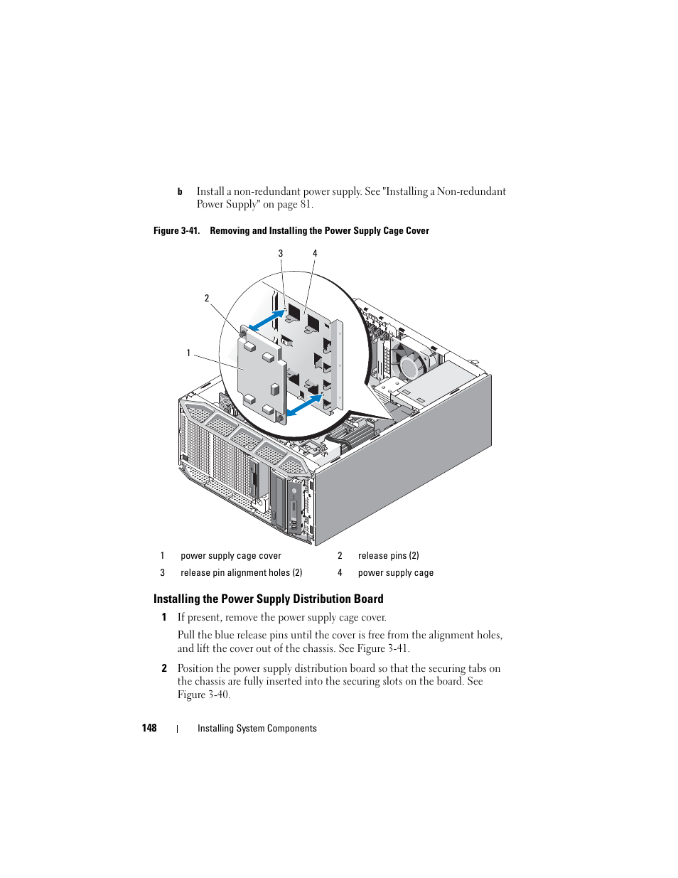 Installing the power supply distribution board, Figure 3-41 | Dell PowerEdge T605 User Manual | Page 148 / 230