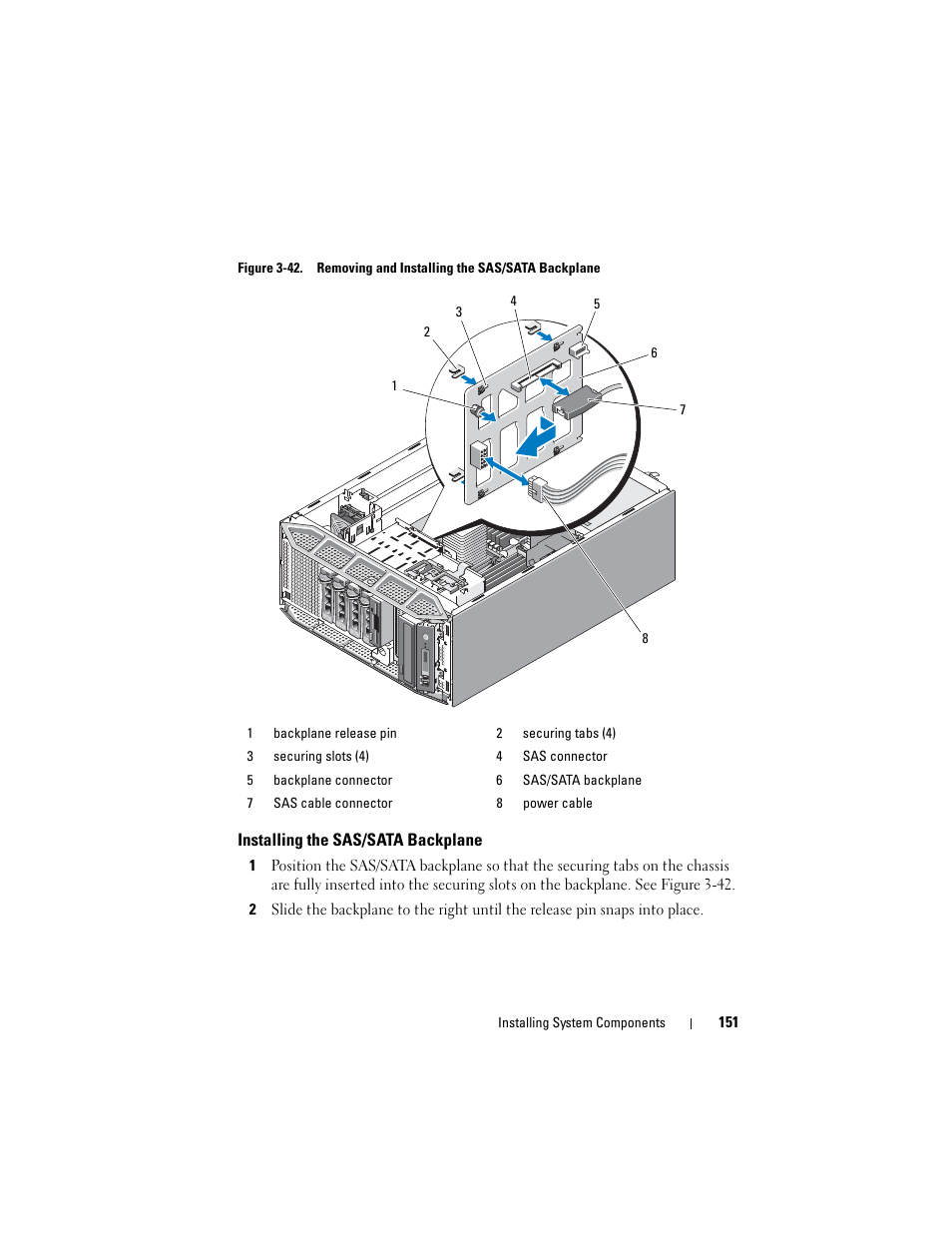 Installing the sas/sata backplane | Dell PowerEdge T605 User Manual | Page 151 / 230