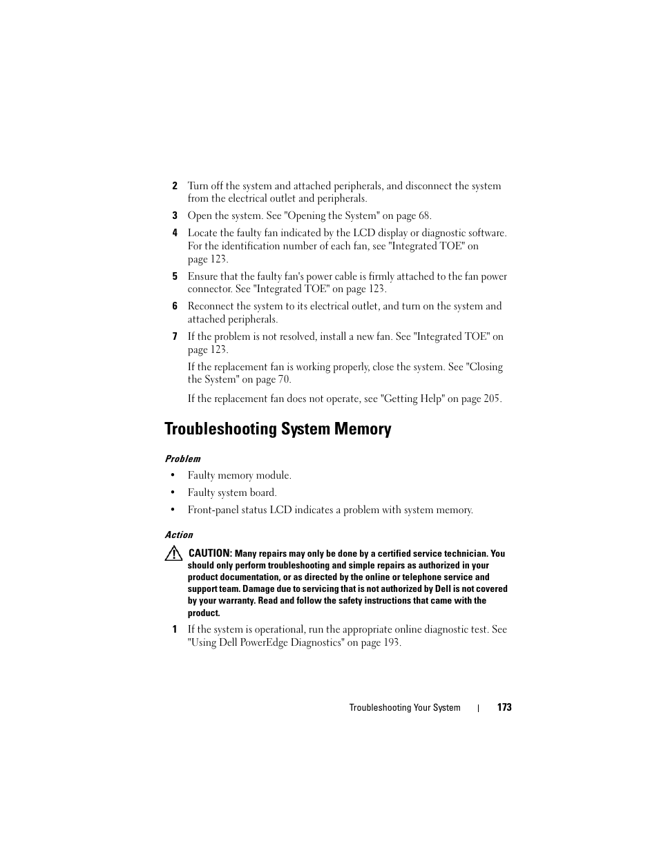 Troubleshooting system memory | Dell PowerEdge T605 User Manual | Page 173 / 230