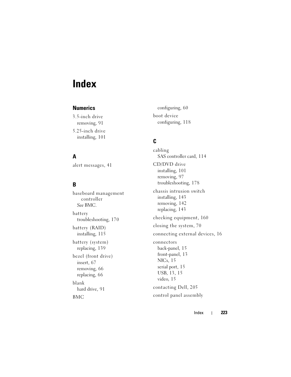 Index | Dell PowerEdge T605 User Manual | Page 223 / 230