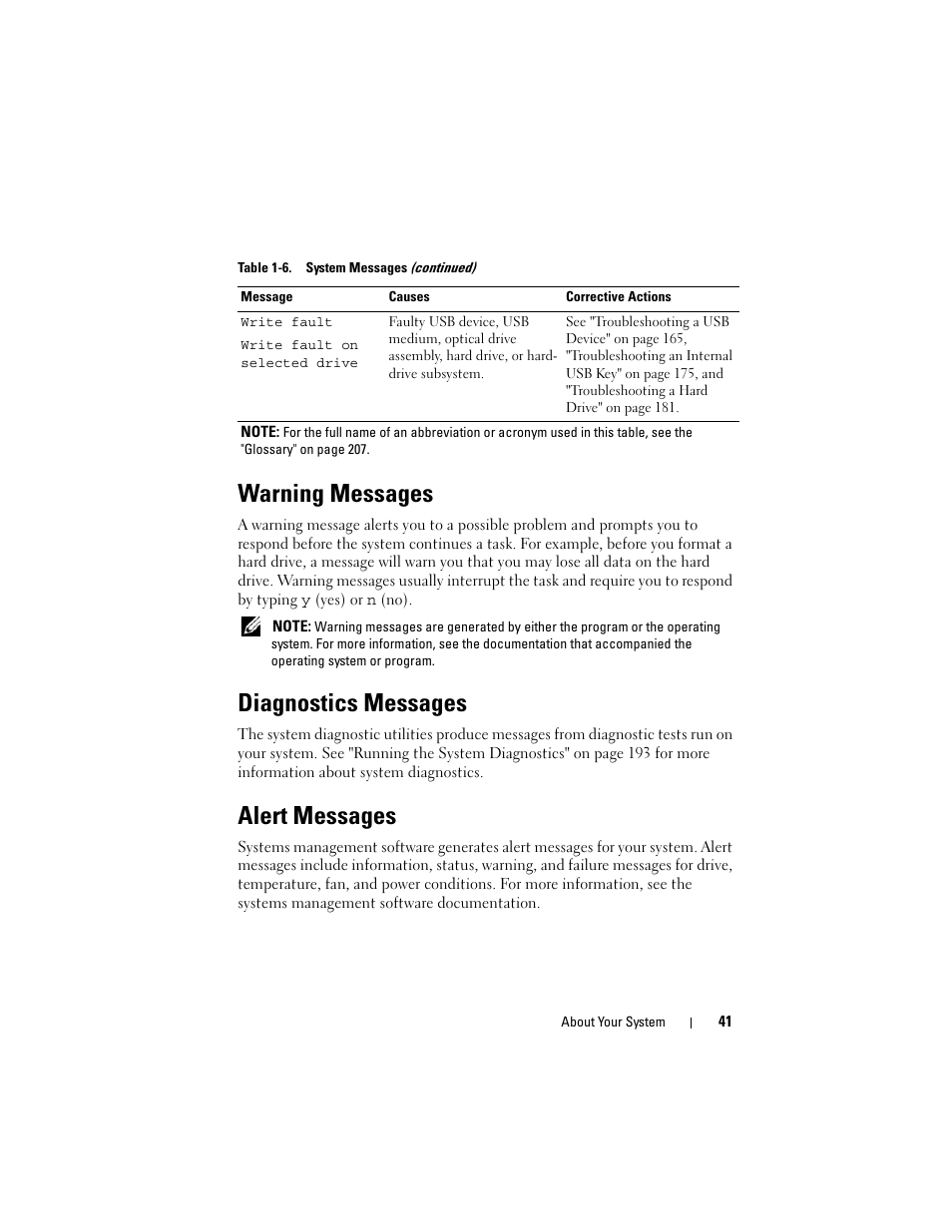 Warning messages, Diagnostics messages, Alert messages | Dell PowerEdge T605 User Manual | Page 41 / 230