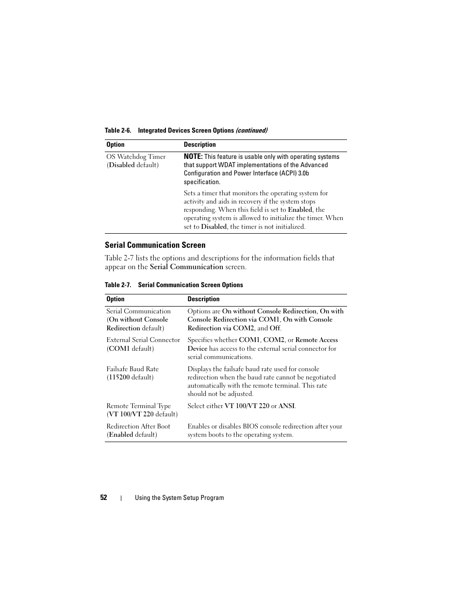 Serial communication screen | Dell PowerEdge T605 User Manual | Page 52 / 230