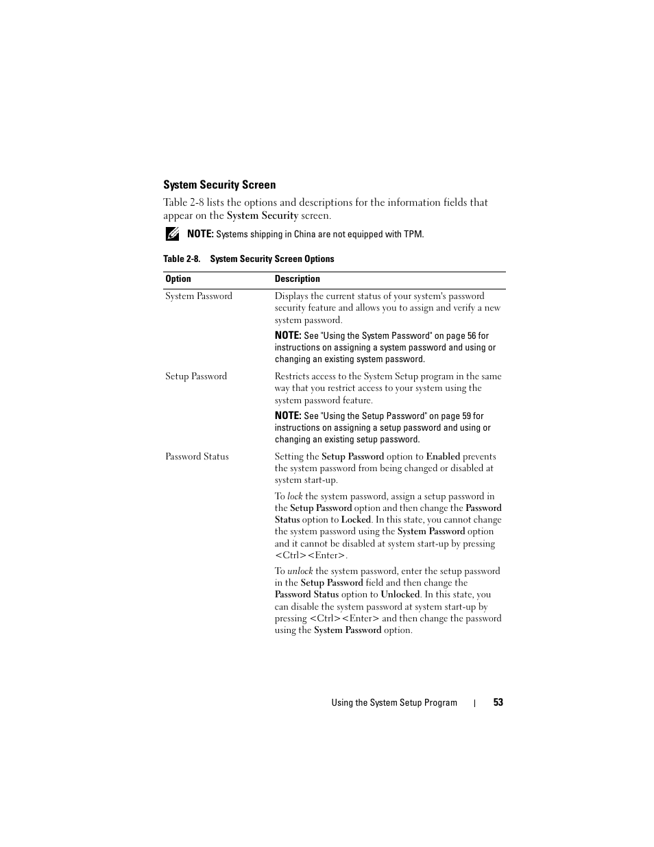 System security screen | Dell PowerEdge T605 User Manual | Page 53 / 230